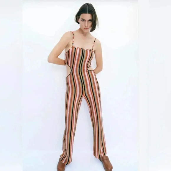 Zara Multicolored Jumpsuit with Side Cutouts - Picture 1 of 10